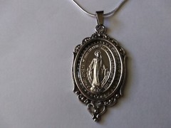 Silver Miraculous Medal Pendant Necklace 925 Sterling Snake Chain Unique OOAK!