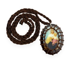 Our Lady of Mt. Carmel Brown Wood Scapular Necklace Virgen Carmen Escapulario