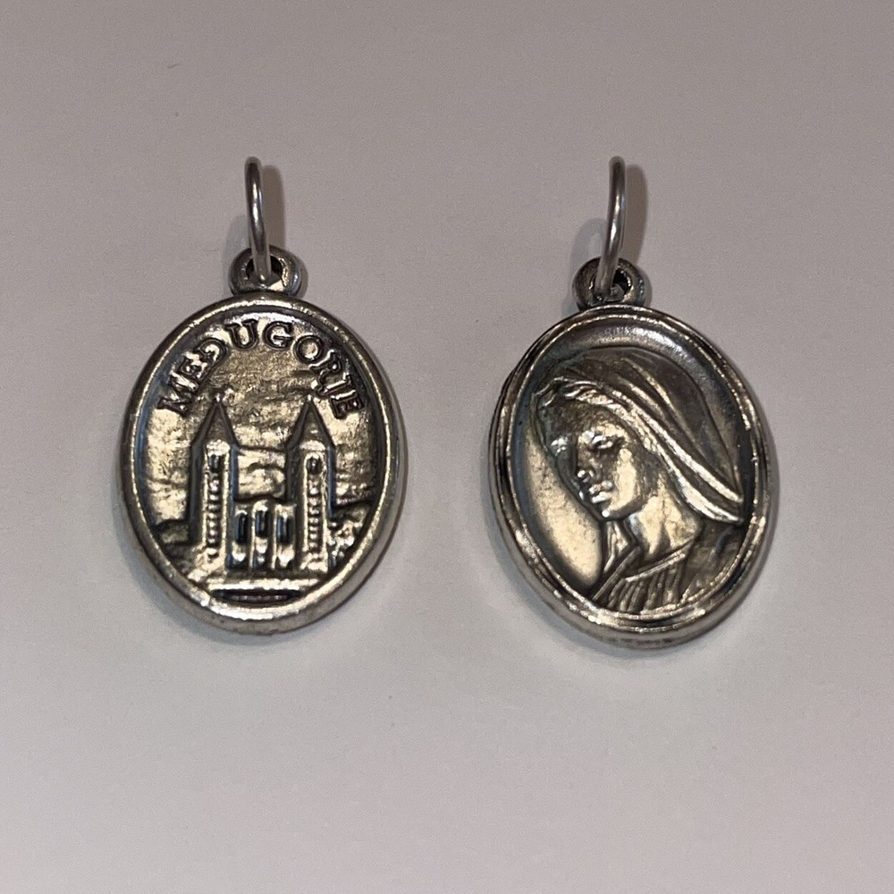 2 Vintage Catholic Mary Our Lady Of Medugorje Silver Tone Medals, Medjugorje