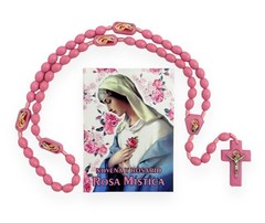 Novena Y Rosario Rosa Mistica Libro Spanish Book Mystic Rose Pink Wood Rosary