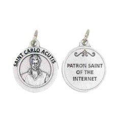 Silver Tone Round Saint Carlo Acutis Medal Italian OX Medal 2441