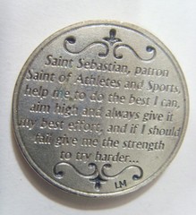 vint 30 mm Catholic Saint Sebastian religious athletes prayer pocket token 54293