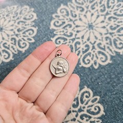 Vintage Silver Grey Angel Medallion Medal Coin Pendant