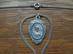 Vintage HMH Sacred Heart Jesus Mother Mary Sterling Silver Pendant 18 in Chain