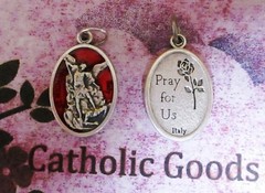 St. Saint Michael the Archangel – Red Enamel -Die-Cast Silver-tone OX 1″ Medal