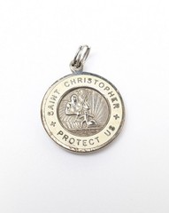 Vintage St Christopher Surfer Medal Pendant White Enamel Silver Tone Protection