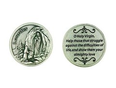 Our Lady of Lourdes Blessed Virgin Mary Pocket Token with Prayer Back