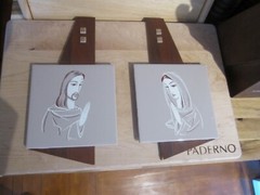Vintage Joseph & Mary Joseph et Marie To Hang On The Wall Ceramic Tile On Wood