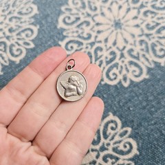 Vintage Silver Grey Angel Medallion Medal Coin Pendant