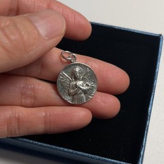 Round Christian Angel Medal Pendant Charm with Bail, 925 silver